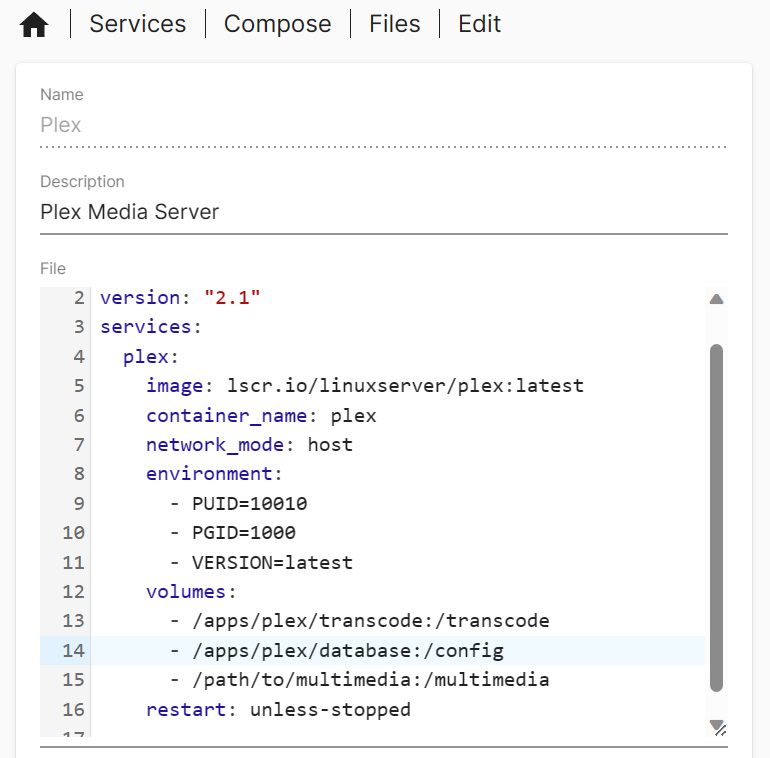 Docker Compose Plex example