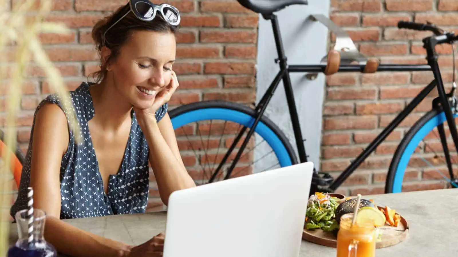 Happy working Woman with laptop