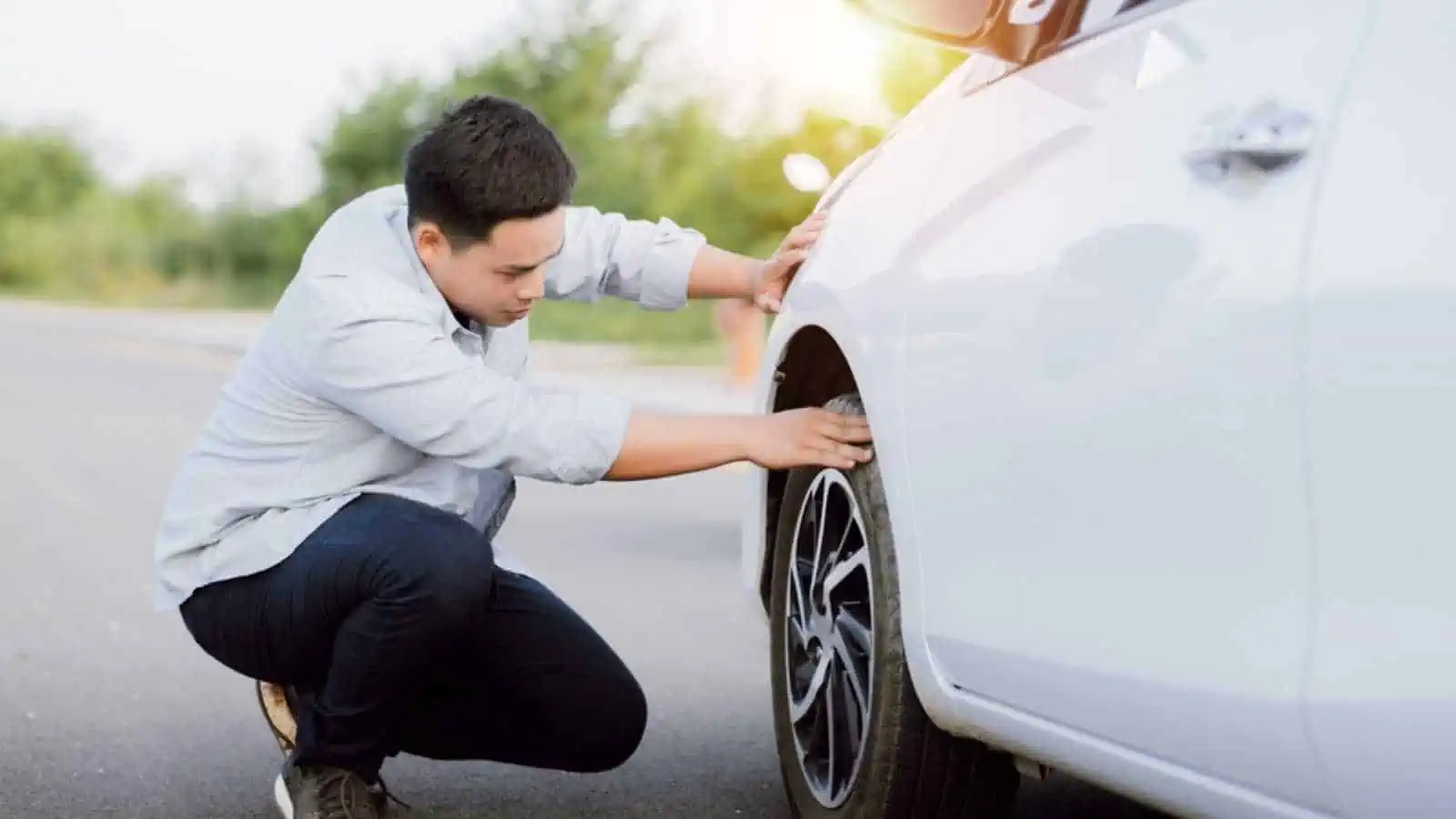 Man checking tires