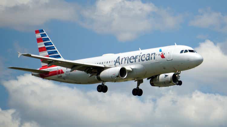 American Airlines flight preparing for landing at Chicago O