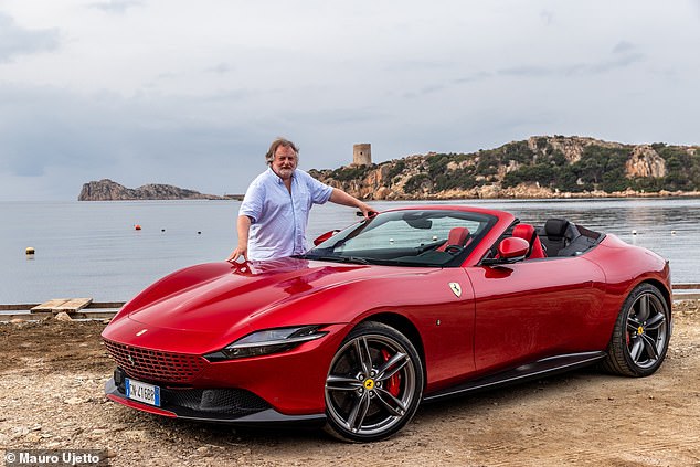Full throttle: Our man Ray Massey took the new Ferrari Roma Spider out for a spin around Sardinia