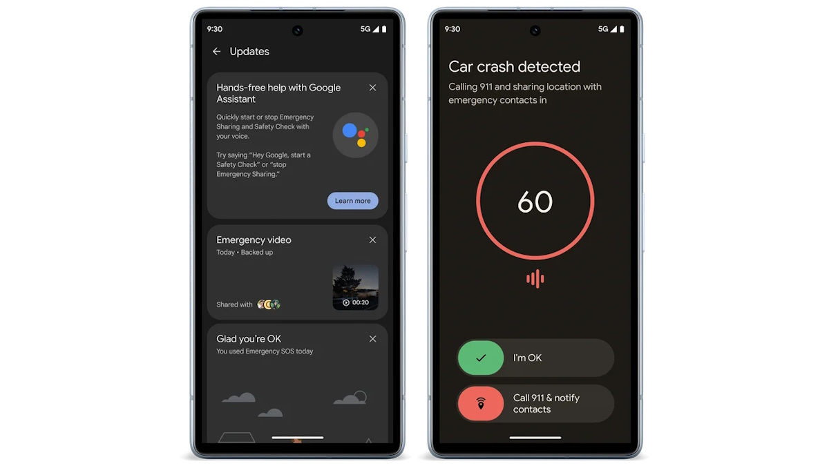Google Pixel Feature Drop Car crash detection, safety check, and emergency sharing