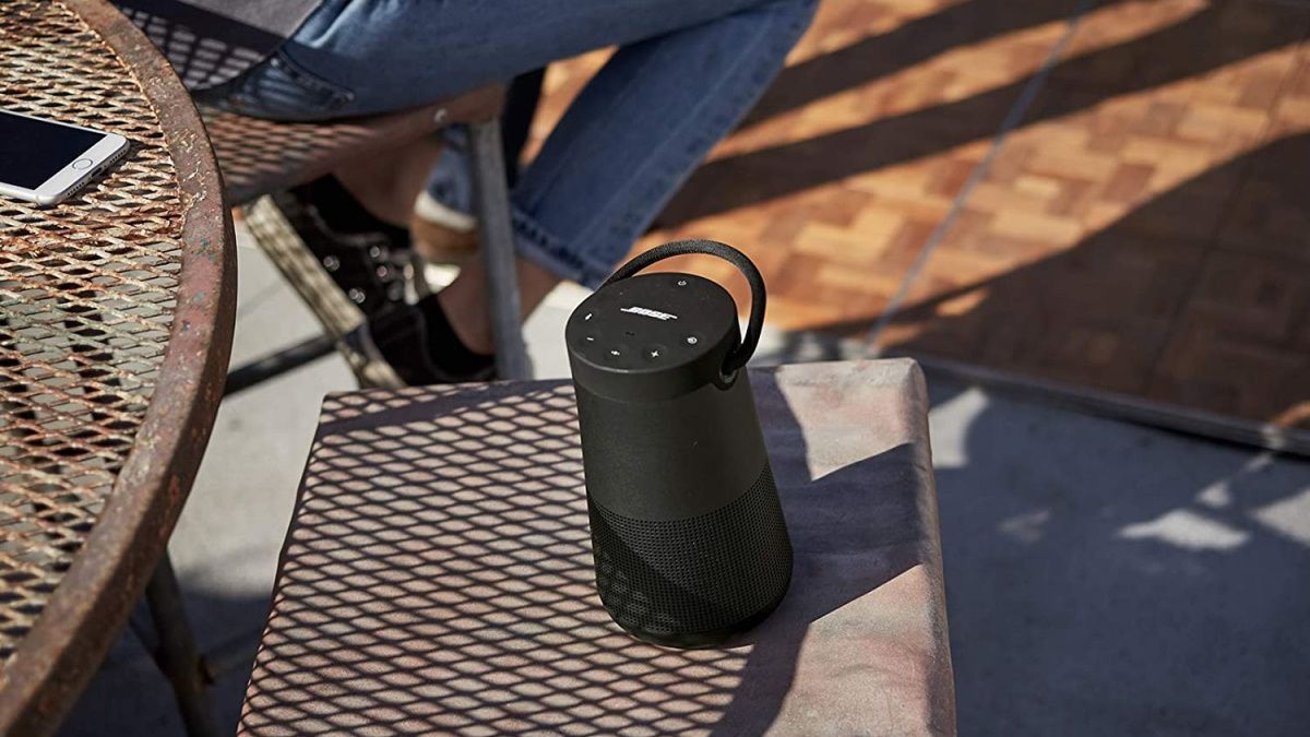 Bose Soundlink Revolve+ on table outside