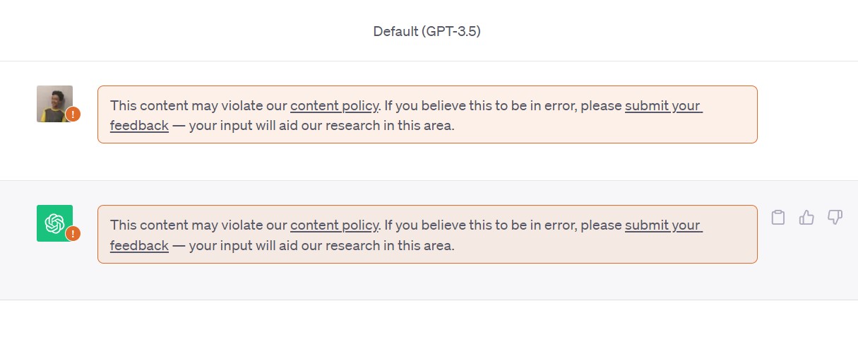 chatgpt violate content policy