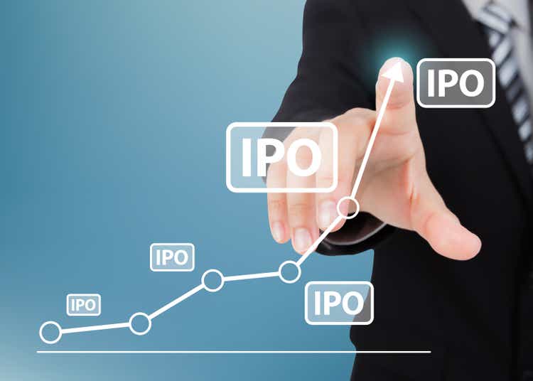 Businessman pointing hand on the transparent ipo text, trading, investment and business concept