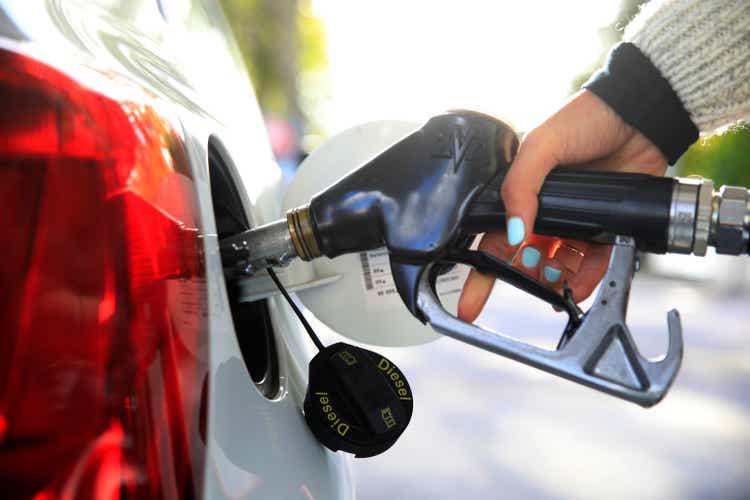 Refueling diesel at a petrol station