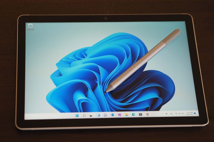 Microsoft Surface Go 3 in tablet mode with stylus.