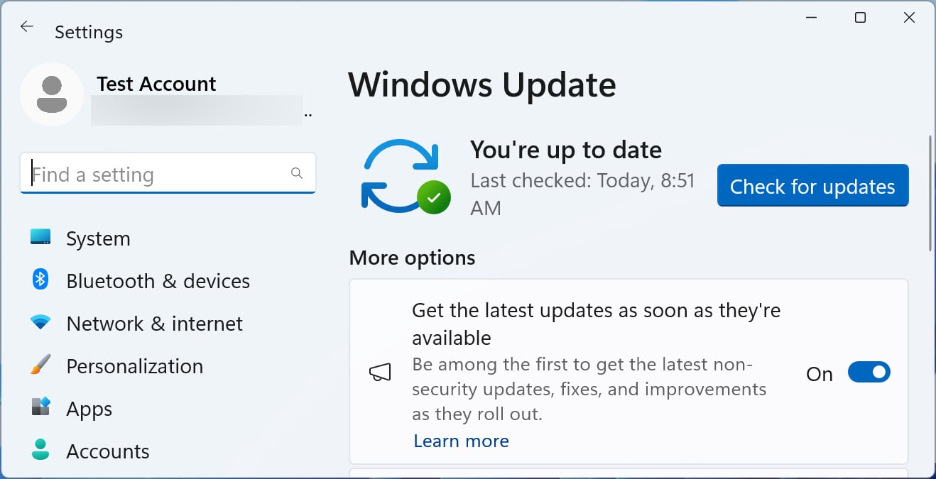 Windows Update setting