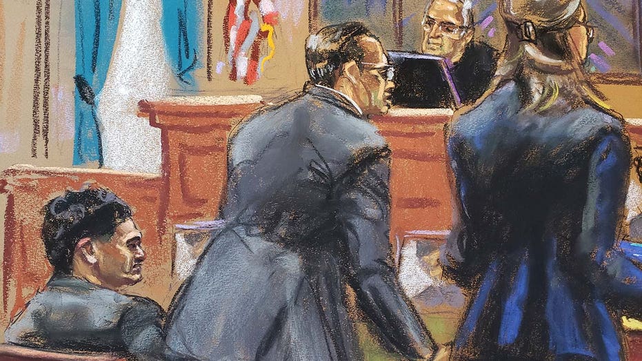 A court sketch depicts FTX founder Sam Bankman-Fried’s fraud trial in a Manhattan courtroom