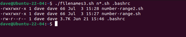 A for loop taking a file pattern and a filename s command line parameters