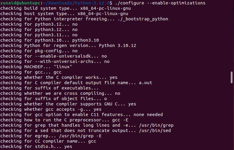 the configure script is compiling the python source code