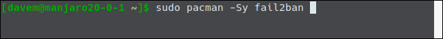 sudo pacman -Sy fail2ban in a terminal window