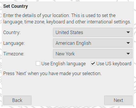 Selecting locale specific settings in the Raspberry Pi configuration process