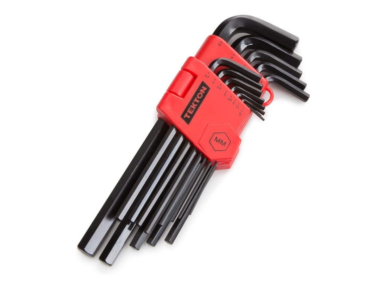 Set of 13 hex wrenches in a red clamp