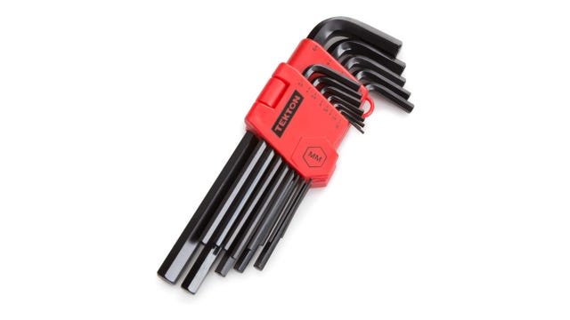 Set of 13 hex wrenches in a red clamp