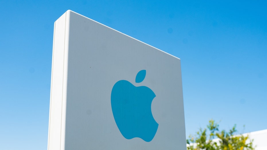 An Apple headquarters sign