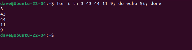 a for loop counting through an unsorted list of numbers