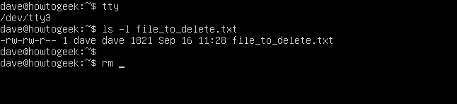 rm in a terminal window