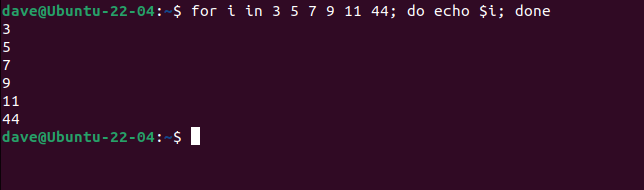 a for loop counting through a non-sequential list of numbers