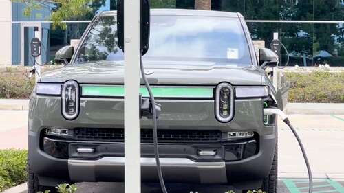 Rivian front headlight bar is a charging indicator