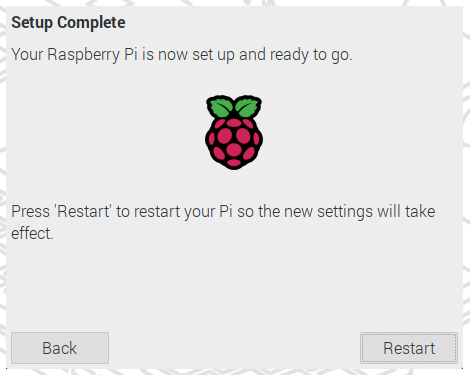 The reboot screen at the completion of the Raspberry pi configuration process