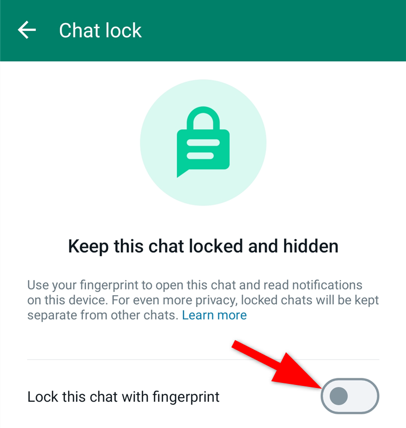 The chat lock button is turned off inside the chat lock settings