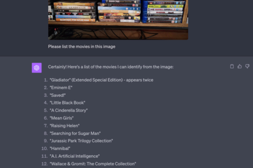 ChatGPT Listing DVD titles from a photo