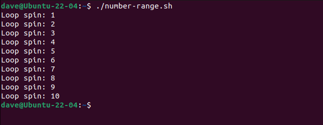 A for loop using a number range