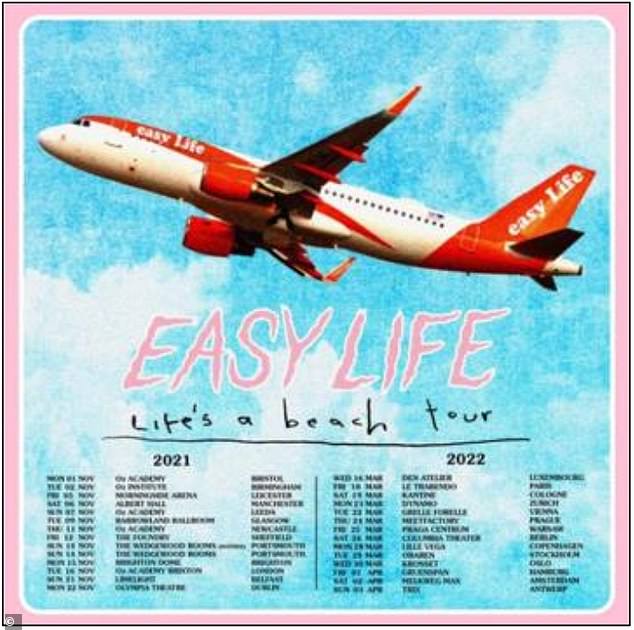 EasyGroup alleges that merchandise for the band, including this poster showing a plane with similar colours to easyJet, is  trademark infringement