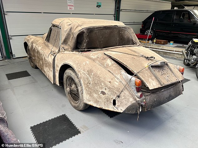 A view of the rear of the car after it was removed from the barn