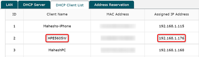 A list of devices connected to the router.