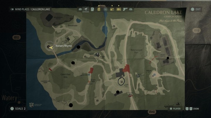 A map of cauldron lake in Alan Wake 2.