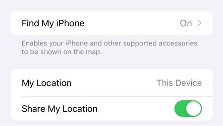 Share Location settings.