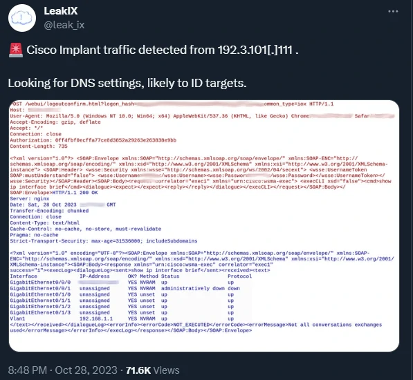 LeakIX catches commands from the attacker