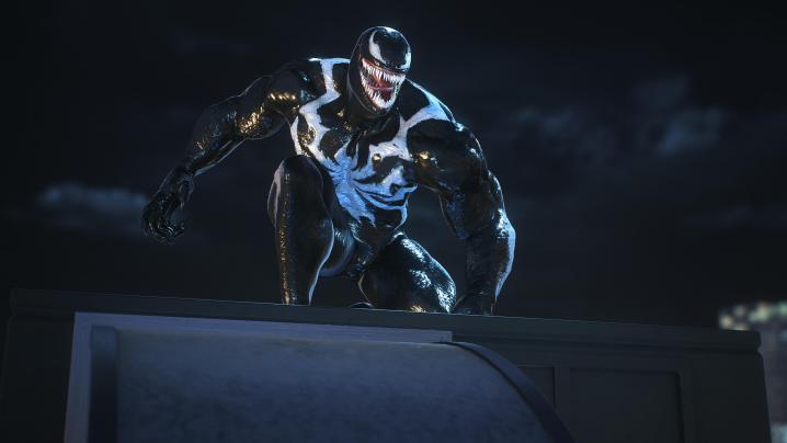 Venom perched on a rooftop.