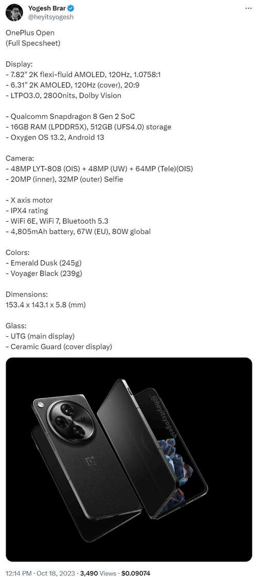 OnePlus Open leaked specifications