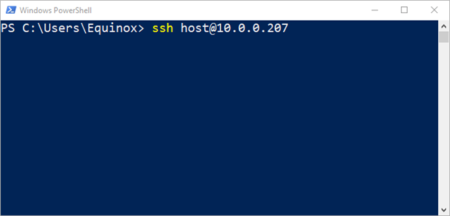 The SSH command running in PowerShell on Windows. 