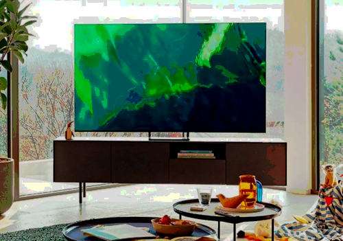 The Samsung Q70A Series QLED 4K TV in a living room.