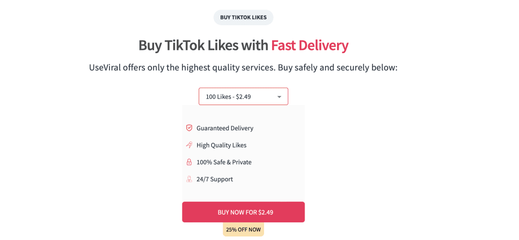 Buying likes from UseViral for TikTok