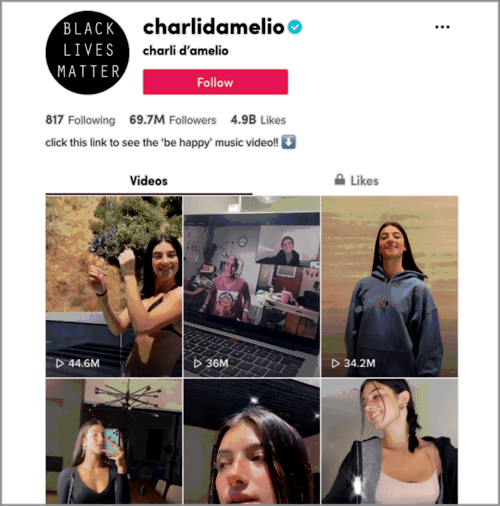 TikTok Discover Page Influencer Charli D’Amelio