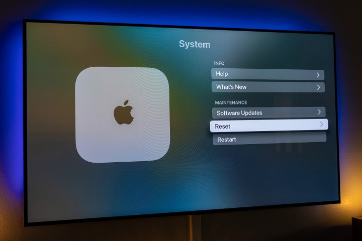 The reset option in Apple TV settings.