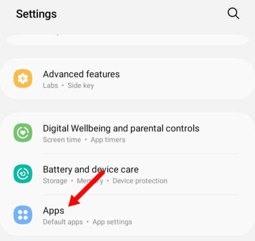 The Apps tab in the Android Settings app.