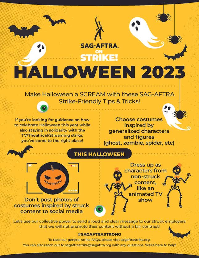 Image for article titled SAG-AFTRA Tells Striking Actors to Avoid Character Costumes for Halloween