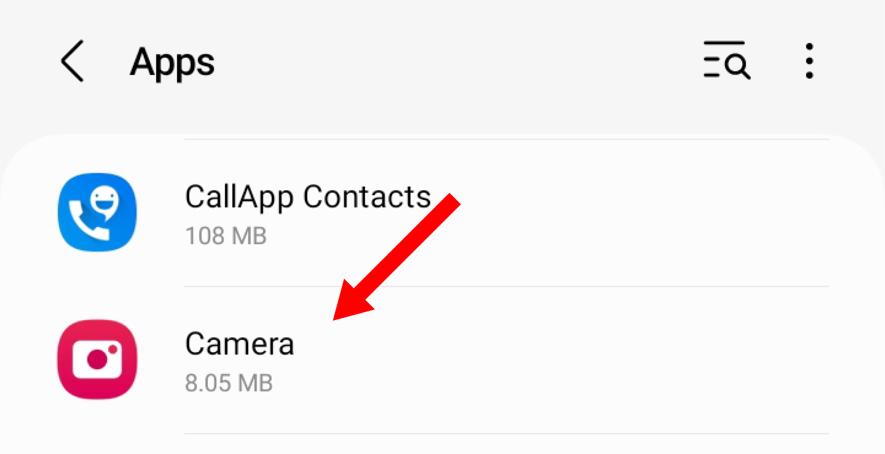 Camera app in list.