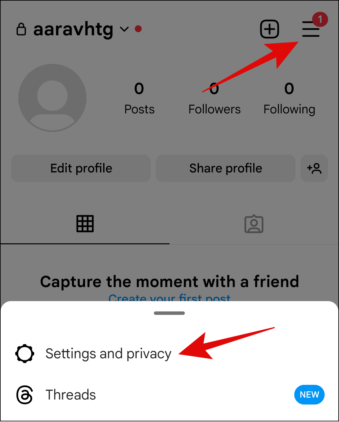 choose hamburger menu and then select settings and privacy