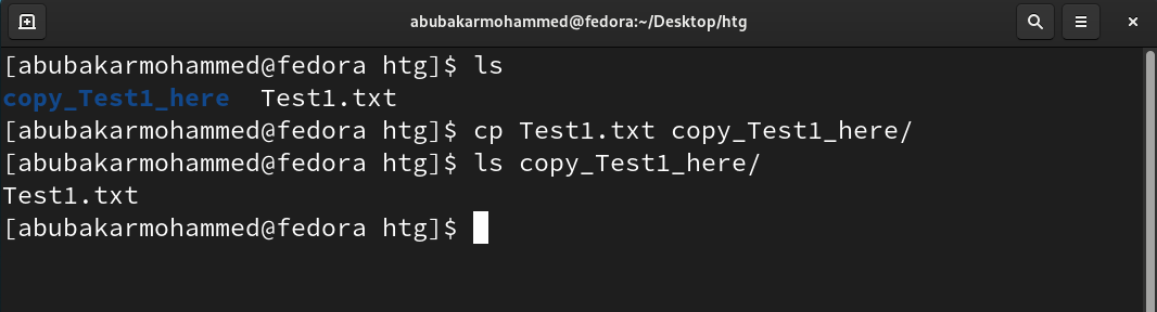 cp command to copy a file to directory