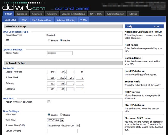 DD-WRT's basic setup screen.