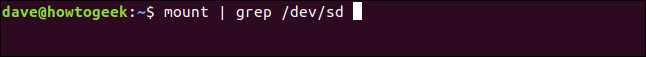 mount | grep /dev/sd in a terminal window