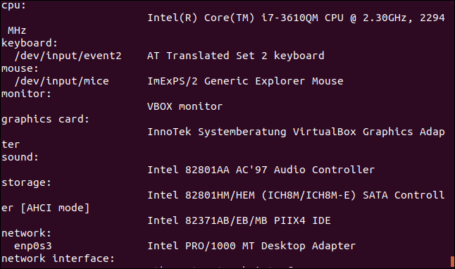 A list of devices from hwinfo. 