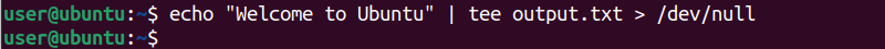 echo command piped with tee command and dev null device